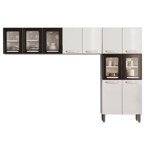 Kit De Cozinha Completa 3 Peças Evidence (2 Armários + 1 Paneleiro) Cpt54 Branco/preto - Bertolini