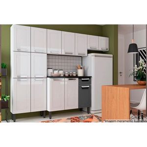 Cozinha Completa Múltipla 4pçs (2 Armários + 1 Balcão + 1 Paneleiro) C4P74 Branco/Preto - Bertolini