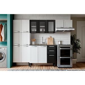Kit De Cozinha Modulada 4pçs Múltipla (2 Armários + 1 Balcão + 1 Paneleiro) C4P76 Branco/Preto -