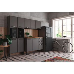 Kit De Cozinha Modulada 4pçs Estilo (2 Armários + 1 Balcão + 1 Paneleiro) C4P104 Cinza/Grafite -