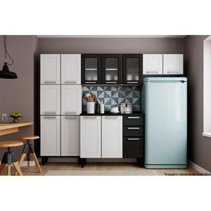 Kit De Cozinha Completa 4 Peças Múltipla (2 Armários 1 Balcão 1 Paneleiro) C4p73 Branco/preto