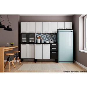 Cozinha Completa Múltipla 4pçs (2 Armários + 1 Balcão + 1 Paneleiro) C4P81 Branco/Preto - Bertolini