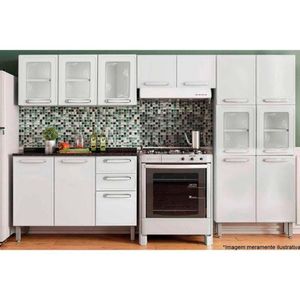 Kit De Cozinha Completa 4 Peças Evidence (2 Armários 1 Balcão 1 Paneleiro) C4p56 Branco - Bertolini