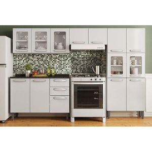 Kit De Cozinha Modulada 4pçs Evidence (2 Armários + 1 Balcão + 1 Paneleiro) C4P55 Branco -