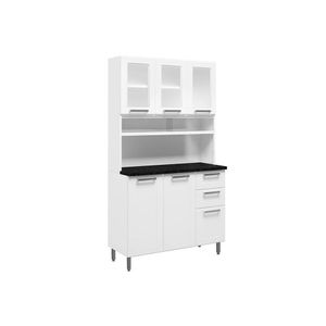 Kit De Cozinha Compacta Múltipla C/ 6 Portas (3 C/ Vidro) E 2 Gavetas 105cm Branco - Bertolini