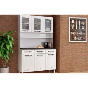 Kit De Cozinha Compacta Star New C/ 6 Portas (3 C/ Vidro) E 3 Gavetas 120cm Branco - Telasul