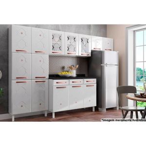 Cozinha Completa Mirage New ( Armários C/ Portas Vidro Balcão Paneleiro) BrancoTelasul