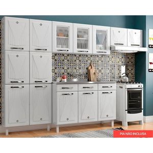 Cozinha Completa Star New ( Armários Portas De Vidro Balcão P/ Pia Paneleiro) BrancoTelasul