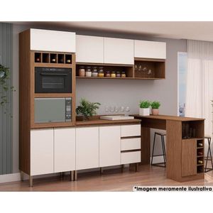 Cozinha Completa Lotus 4 (2 Armários1 Balcão1 Paneleiro) C/ Nicho Ebano/off White - Genialflex
