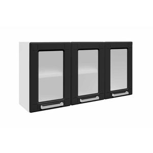 Armário Aéreo P- Cozinha Múltipla 6010 3 Portas C- Vidro 105cm Branco-preto - Bertolini