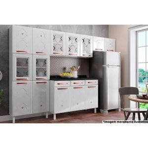 Cozinha Modulada Completa 4pçs 2 Armários C/5 Portas Vidro 1 Balcão 1 Paneleiro Branco Telasul