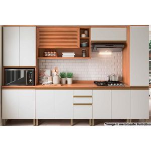 Cozinha Completa Thela Macadâmia 6 Peças C/ Armário Freijo/branco - Telasul