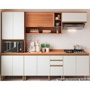 Cozinha Completa Thela Macadâmia (2 Aéreos + 2 Balcões + 1 Paneleiro) 5pçs Freijo/branco - Telasul