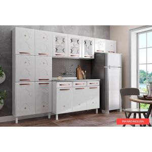 Cozinha Mod. Completa 4pçs 2 Armários C/3 Portas Vidro 1 Balcão P/ Pia 1 Paneleiro Branco Telasul