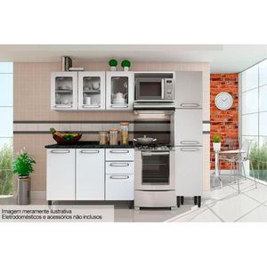 Cozinha Modulada Bertolini Evidence 4Pçs (1 Armário 1 Balcão 1 Paneleiro 1 Complemento) C4P48 Branco