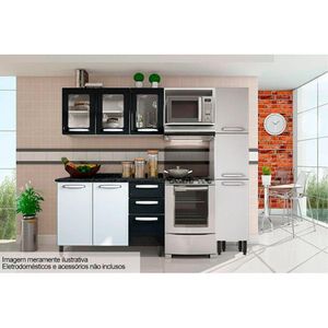 Cozinha Modulada Bertolini Evidence 4Pçs ( Armário Balcão Paneleiro Complemento) C4P45 Branco/Preto