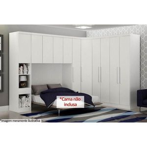 Quarto Casal Modulado Rizon 5 Peças (1 Armário Ponte 1 Closet 2 Guarda Roupas 1 Complemento) Branco