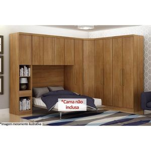 Quarto Casal Rizon 5 Peças (1 Armário Ponte 1 Closet 2 Guarda Roupas 1 Complemento) Freijo Cumaru