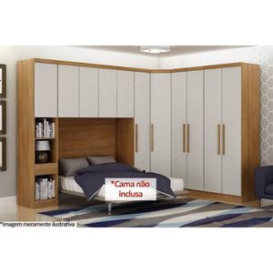 Quarto Casal Bari 5 Peças 1 Armário Ponte 1 Closet 2 Guarda Roupas 1 Complemento Freijó-fendioff