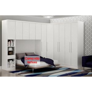 Quarto Casal Modulado Rizon 6 Peças (1 Armário Ponte 1 Closet 3 Guarda Roupas 1 Complemento) Branco