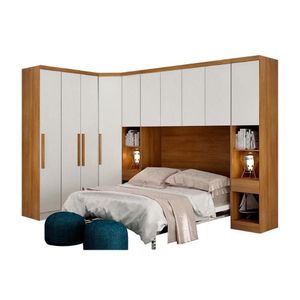 Quarto Casal Rizon 6 Peças (1 Armário Ponte 1 Closet 2 Guarda Roupas ) Freijo Cumaru C- Fendi