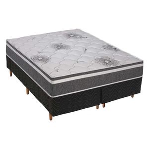 Cama Box Queen: Colchão Espuma Polar D33 Pérola Premium + Base Crc Fantasy Black(158x198)