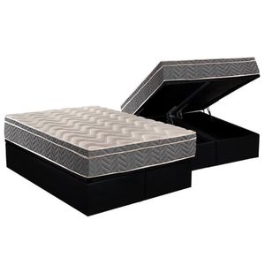 Cama Box Baú Queen: Colchão Espuma Paropas D45 - Ep Confort Mega FirmeBase Suede Black(158x198)