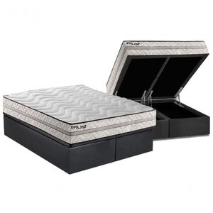 Cama Box Baú Casal: Colchão Espuma D33 Paropas Pasquale Plus Euro PillowBase Suede Grey(138x188)