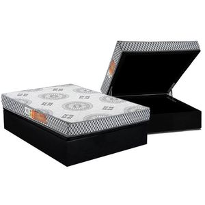 Cama Box Baú Casal: Colchão Espuma Polar D20 Pérola + Base Crc Courano Black(138x188)