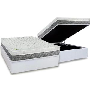 Cama Box Baú Casal: Colchão Molas Luckspuma Aspen One SideBase Courano White(138x188)