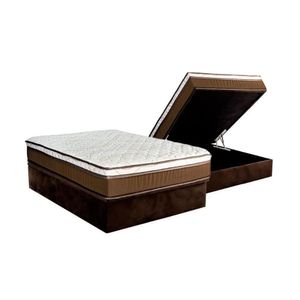 Cama Box Baú Casal: Colchão Molas Luckspuma CaribeBase Suede Brown(138x188)