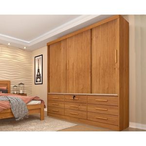 Guarda Roupa 3 Portas Chicago C- De Correr E 9 Gavetas Cinamomo - Tcil Móveis