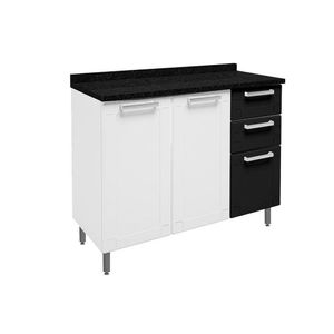 Gabinete De Cozinha Modulado Balcão Múltipla 6114 3 Portas 2 Gavetas C/tampo Branco/preto