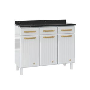 Gabinete De Cozinha Modulado Balcão Diamante 3 Portas E 3 Gavetas C/ Tampo 105cm Branco - Telasul