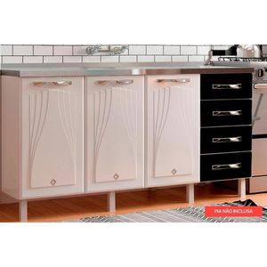 Gabinete De Cozinha Modulado Balcão Star New 3 Portas E 4 Gavetas S/ Tampo 120cm Branco/pretoTelasul