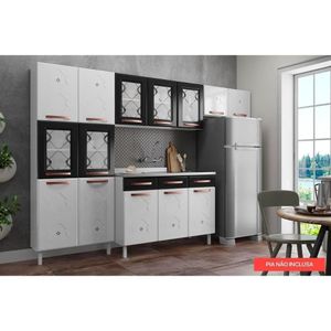Kit De Cozinha Modulada 3pçs 4pçs 2 Armários 1 Balcão P/Pia 1 Paneleiro Branco/Preto Telasul