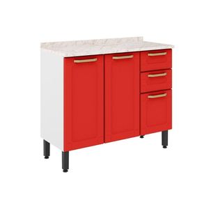 Módulo Cozinha Bertolini Colors Balcão 6114 3 Portas E 2 Gavetas C/tampo Branco/vermelho