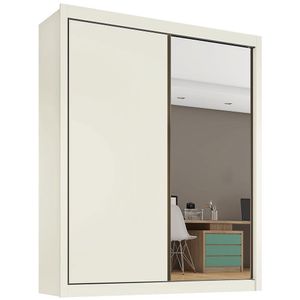 Guarda-roupa Móveis Europa Zurique Flex Com Espelho, 2 Portas De Correr E 4 Gavetas Off White E Brauna