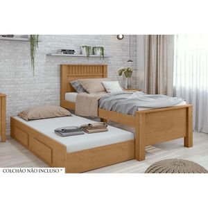Cama Solteiro Athenas 2 Gavetas C/Auxiliar Rovere/Amêndoa - Lopas