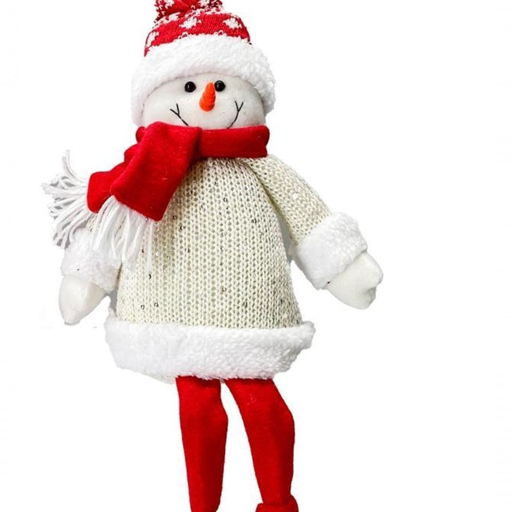 Jogo Papai Noel e Boneco de Neve Pelúcia Sentado Vermelho e Branco