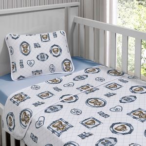 Jogo De Cama Tecebem Mini Cama Malha Estampado Guilherme 3 Pçs Azul