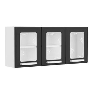 Módulo Cozinha Bertolini Evidence Armário 7009 3 Portas C/ Vidro Branco/preto