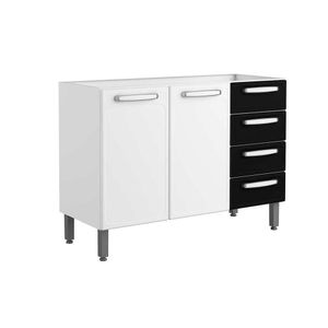Módulo Cozinha Bertolini Evidence 7026 2 Portas 4 Gavetas S/ Tampo Branco/preto