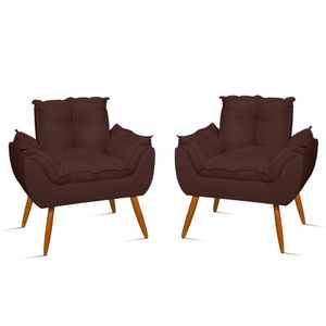 Kit 2 Poltrona Decorativa Opala Para Sala Recepção Luxo Cor:marrom