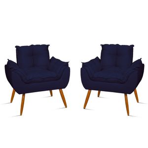 Kit 2 Poltronas Para Sala Quarto Decorativas – Jl Decor Cor:azul Marinho