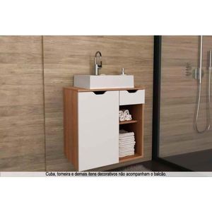 Gabinete De Banheiro Suspenso Bn3605 1 Porta 1 Gaveta Cor Amêndoa - Tecno Mobili