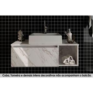 Gabinete De Banheiro Suspenso Bn3601 1 Porta Cor Mármore Branco - Tecno Mobili