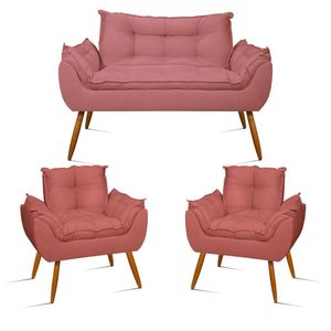 Kit Namoradeira Opala + 2 Poltronas Para Sala Balaqui Decor Cor:rosa