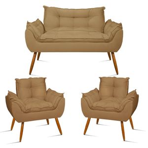 Kit Namoradeira Opala + 2 Poltronas Para Sala Balaqui Decor Cor:capuccino