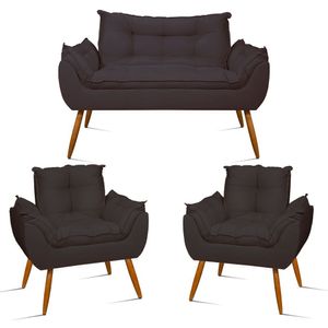 Kit Namoradeira Opala + 2 Poltronas Para Sala Balaqui Decor Cor:cinza